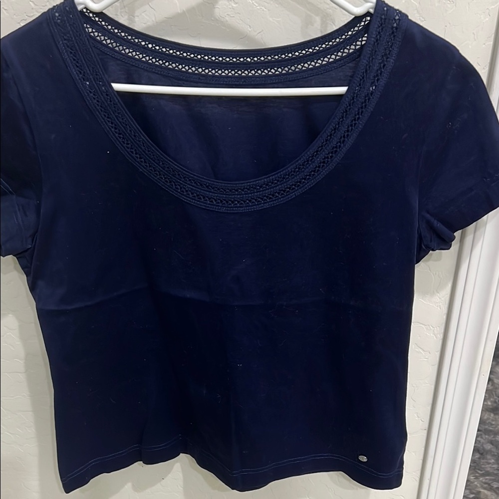 Escada Blue Fitted Crop T-Shirt